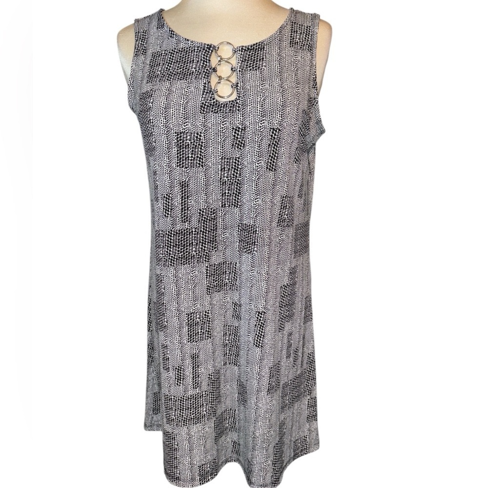 NY Collection tank style dress round neckline 3 ring decoration @neckline Sz SM